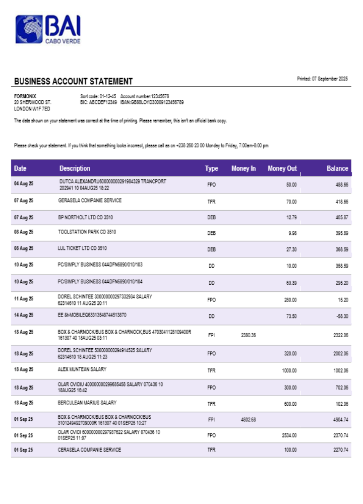 Relevé bancaire professionnel de Banco Africano de Investimentos Format Word et PDF